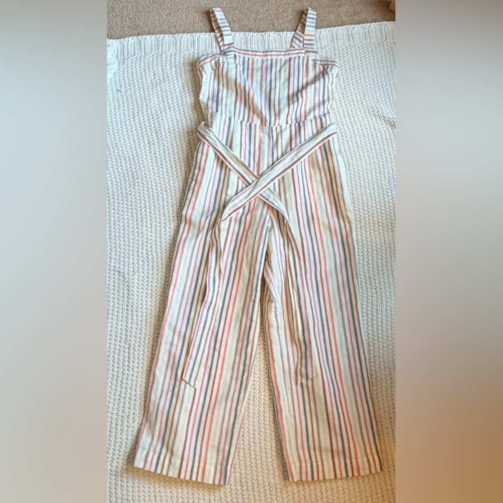 GAP Jumpsuit  Multi Stripe Womens 8 Double Lined Linen Blend Adjustable Straps